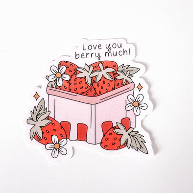 Love You Berry Much Strawberry Basket Sticker-Stickers-Painted Lavender