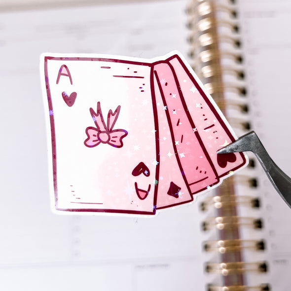 Coquette Ace of Hearts Holographic Sticker-Stickers-Painted Lavender