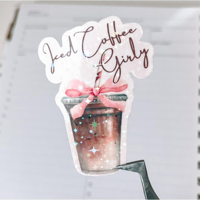 Iced Coffee Girly Holographic Sticker-Stickers-Painted Lavender