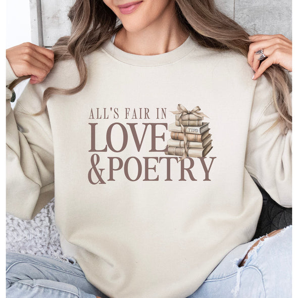 All's Fair In Love and Poetry Books Crewneck Sweatshirt--Painted Lavender