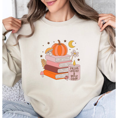 Fall Books and Candles Crewneck Sweatshirt--Painted Lavender