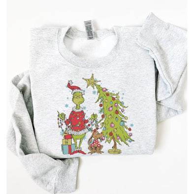 Grinchmas Tree Decorating Crewneck Sweatshirt--Painted Lavender