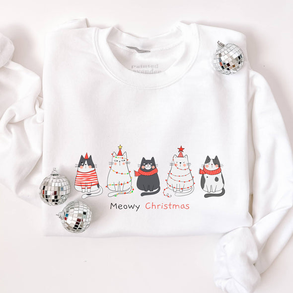 Meowy Christmas Crewneck Sweatshirt--Painted Lavender