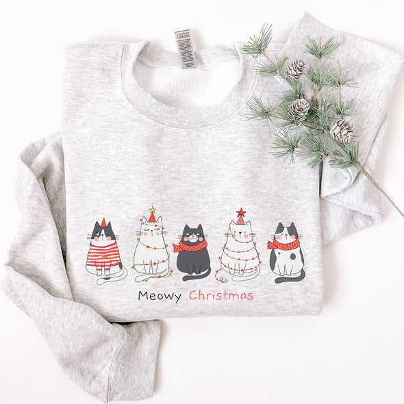 Meowy Christmas Crewneck Sweatshirt--Painted Lavender