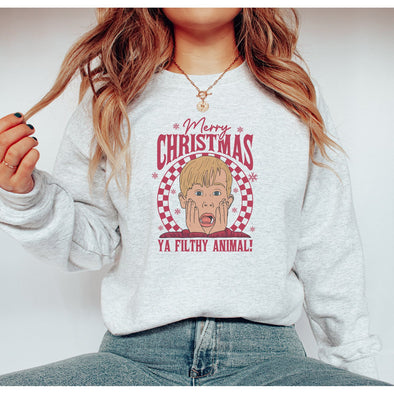 Merry Christmas Ya Filthy Animal Home Alone Crewneck--Painted Lavender