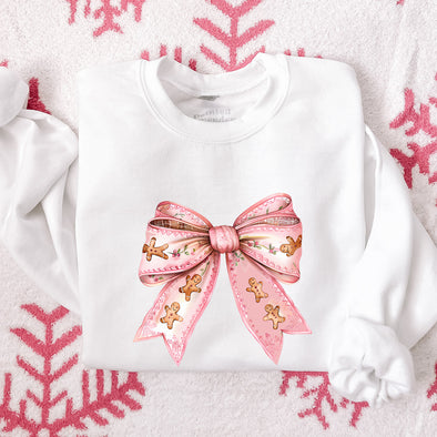 Pink Gingerbread Bow Crewneck Sweatshirt--Painted Lavender