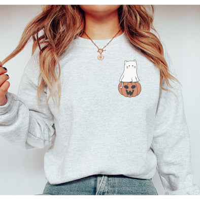 Pumpkin Cat Crewneck Sweatshirt--Painted Lavender