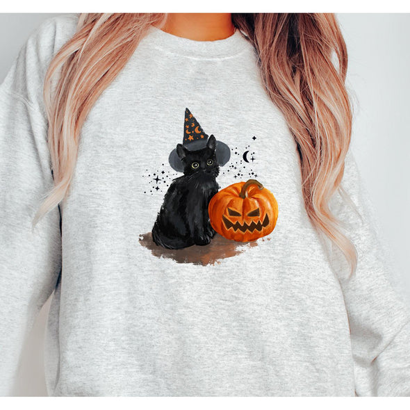 Witch Cat Crewneck Sweatshirt--Painted Lavender