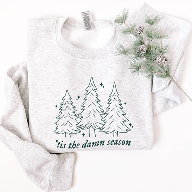 Tis the Damn Season Crewneck, Evergreen Print--Painted Lavender