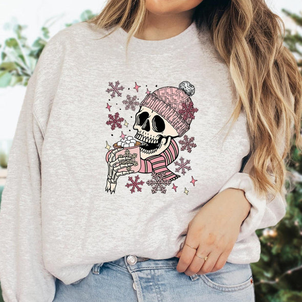 Hot Cocoa Skelly Crewneck Sweatshirt--Painted Lavender